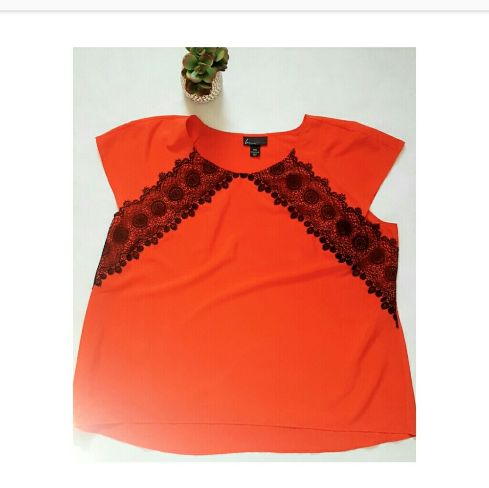 Lane Bryant  red black lace cap sleeve shirt 26/28
